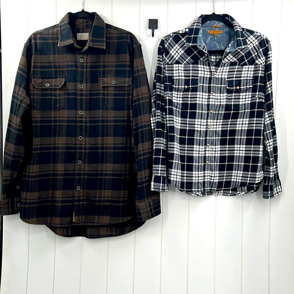 Jachs Boyfriend Girlfriend Bundle Qty 2 Flannel Shacket His Pearl Button Hers